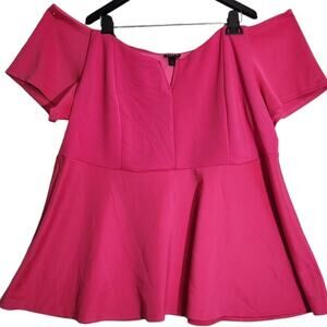 TORRID WOMEN 4XL PEPLUM SHIRT BARBIE PINK RUFFLE COLD SHOULDER PLUS FEMININE